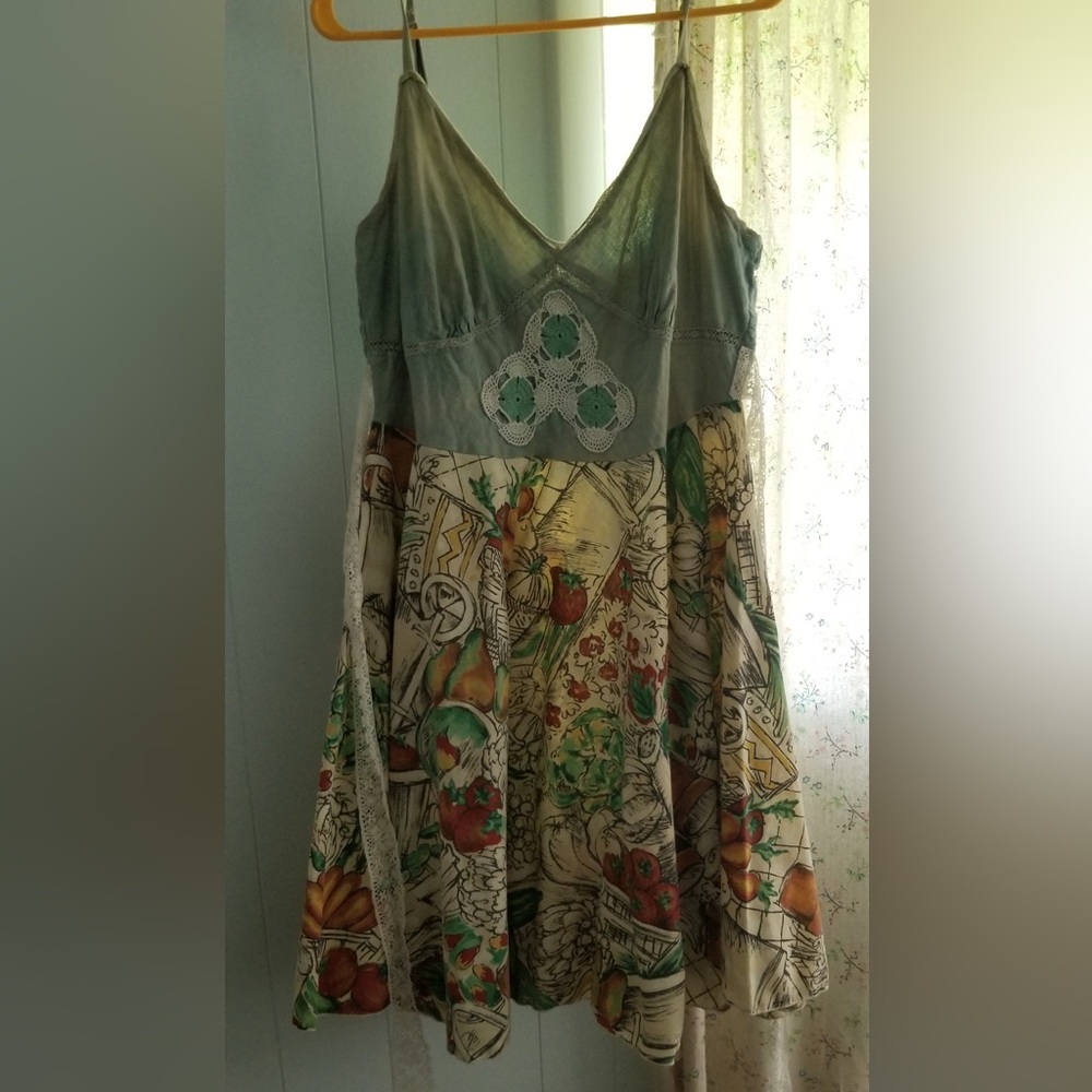 Farm Produce printed up cycled dress